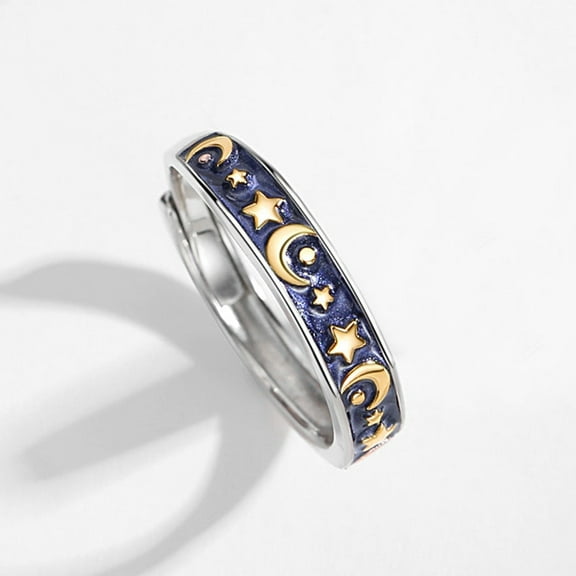 Couple Rings Sun Moon Galaxy Sterling Silver Ring Adjustable Celestial Inspired Design Three-Layer Electroplated Custom Colored Glass Ring Set