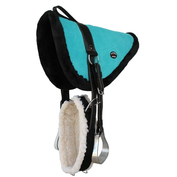 Horse Western Suede Leather Saddle Bareback Pad Treeless Stirrups Turquoise39140