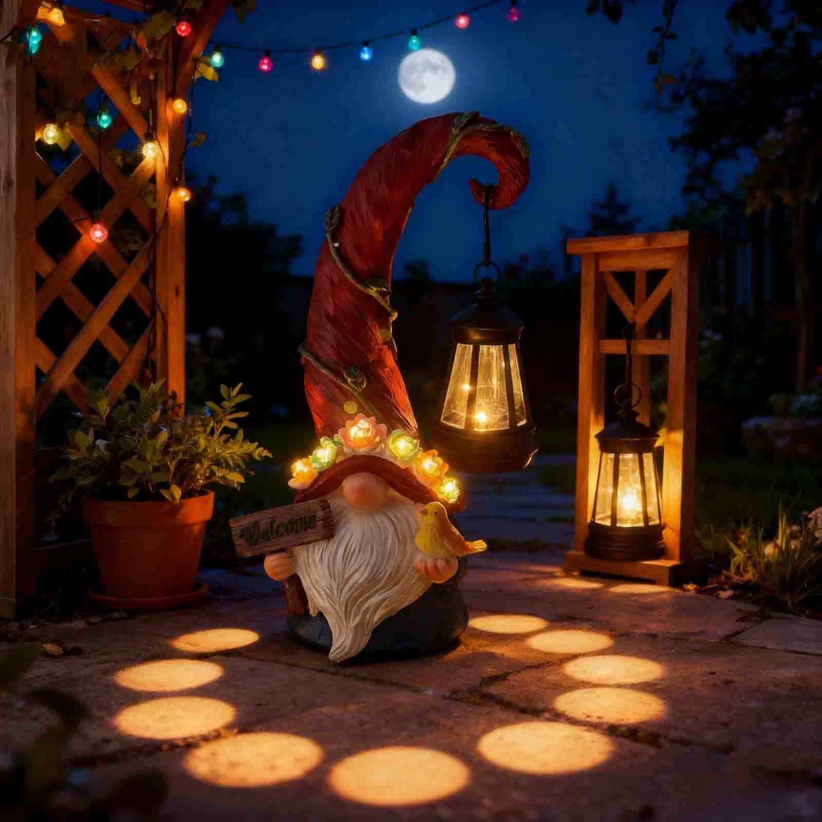 Vggrvlo Gnome Garden Decor Statue Solar Gnomes Decorations for Yard with Lantern Light Outdoor Decorations for Patio Best Christmas Gift