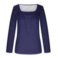 thumbnail image 5 of UTSJKR Women's Hide Belly Tunic Tops Elegant Solid Square Neck Blouse Casual Pleated Loose Fit Flowy Fall Tops Long Sleeve Tunic Tops 2024 Fashion Navy M, 5 of 5