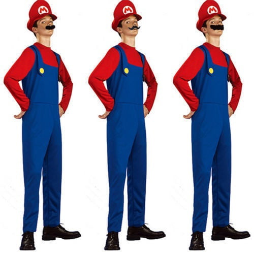 Mens Adult Kid Super Mario and Luigi Bros Fancy Plumber Christmas Costume Outfit 