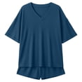 thumbnail image 4 of WAYUTE Womens 2 Piece Outfits V Neck Casual Short Sleeve Top and Shorts Beach Travel Outdoor Solid Color Summer Outfit, 4 of 5