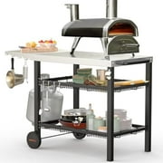 Only Fire Movable Outdoor Grill Cart Food Prep Pizza Oven Stand with Storage Expandable Stainless Countertop, Black