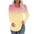 thumbnail image 2 of Cavosen T Shirts for Women Long Sleeves Pullover Tunic Tops Crewneck Casual Gradient Shirts Dressy Flowy Loose Fit Blouse Ruched Pleated Tees Trendy Resortwear Fall Pink L, 2 of 8