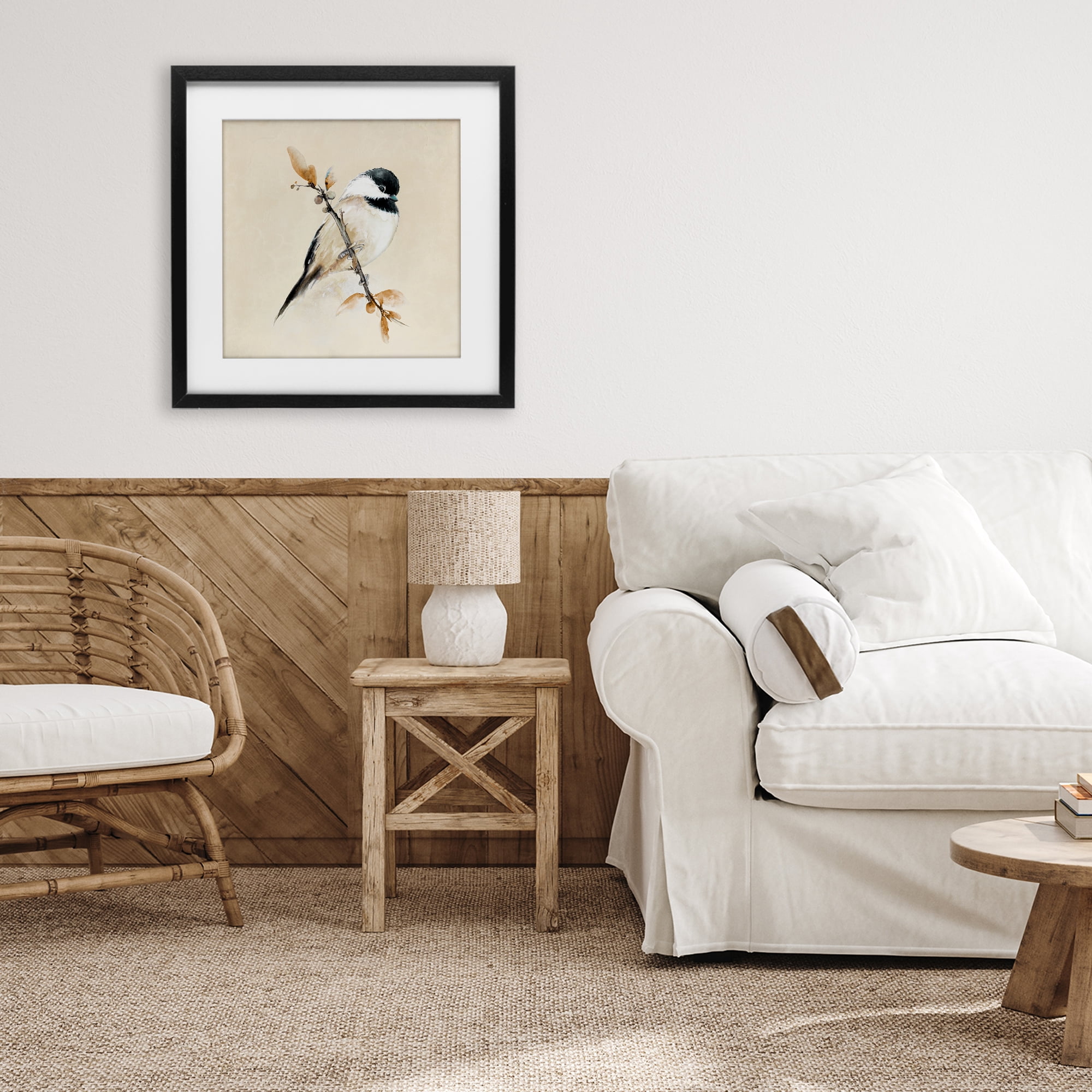 Stupell Industries Muted Watercolor Chickadee Black Framed Print Under Glass, design by Diannart