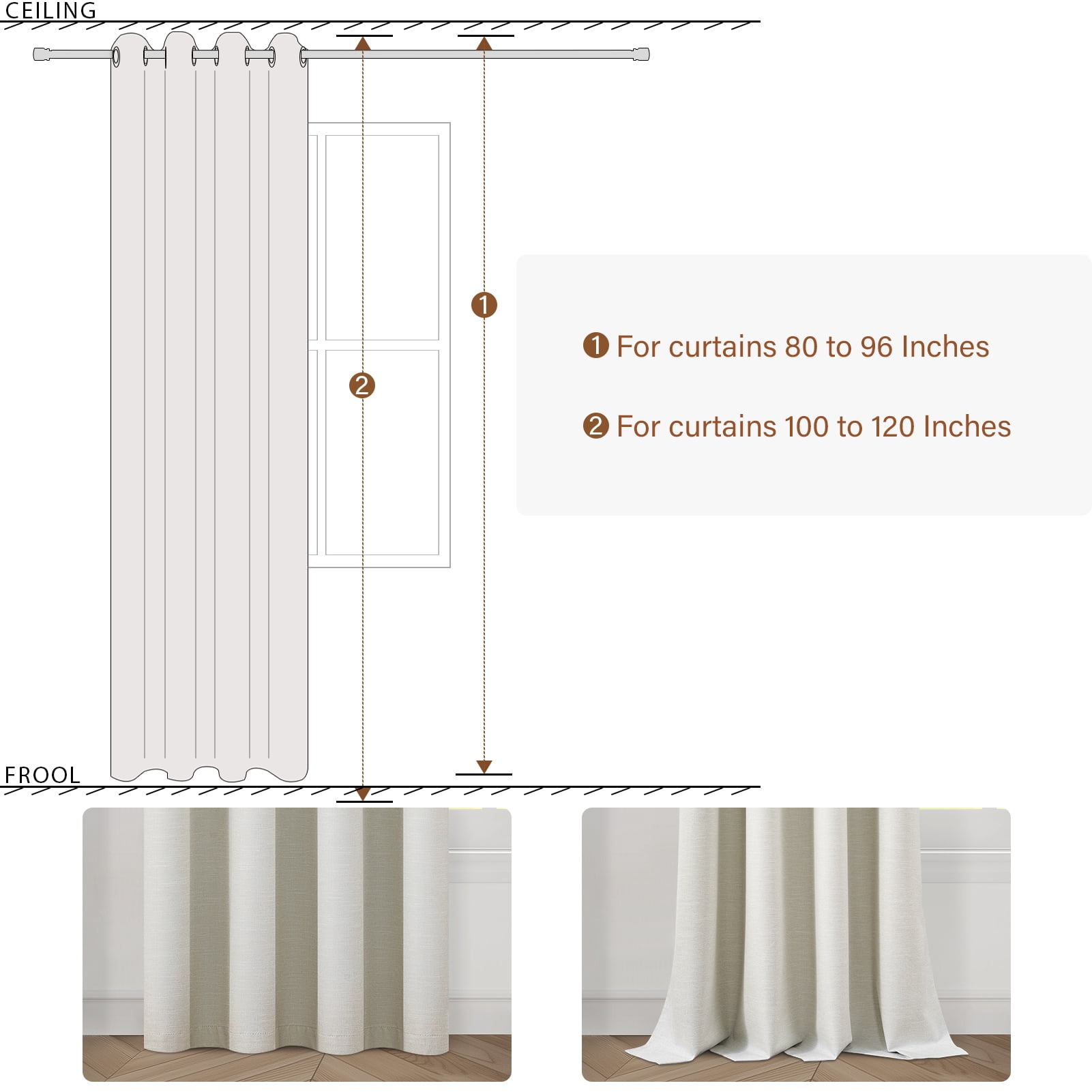 Top Finel Grommet Top Blackout Curtains, Birch, 52" x 108", 2 Panels