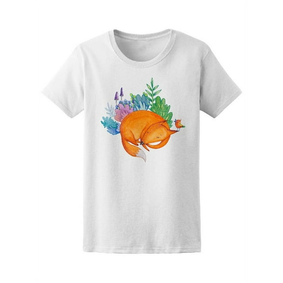 Sleeping Fox With Plants T-Shirt Women -Image by Shutterstock, Female XX-Large