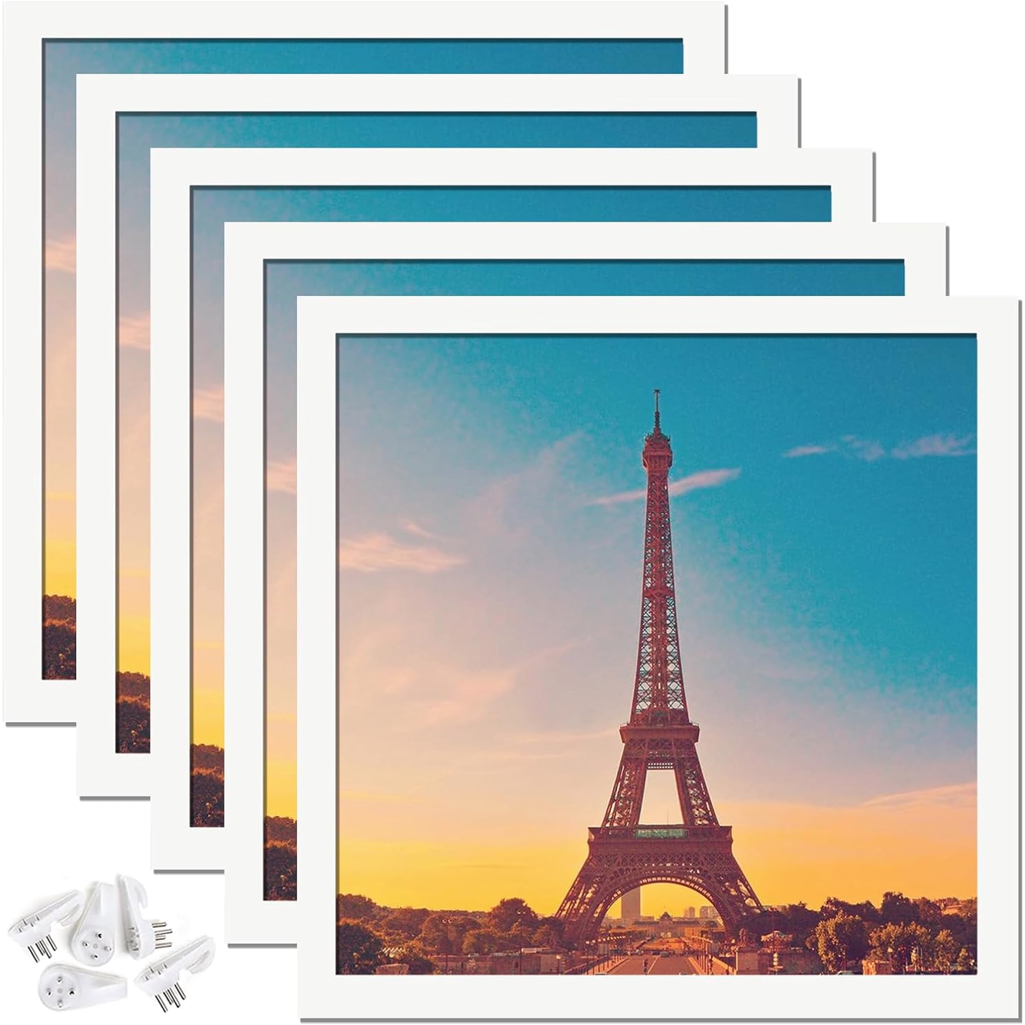 10x10 Picture Frame Set of 5, White Square Photo Frames High Transparent Wall Gallery Desktop Horizontal Vertical for Canvas Collage Photo Poster Certificate 10 x 10 inches
