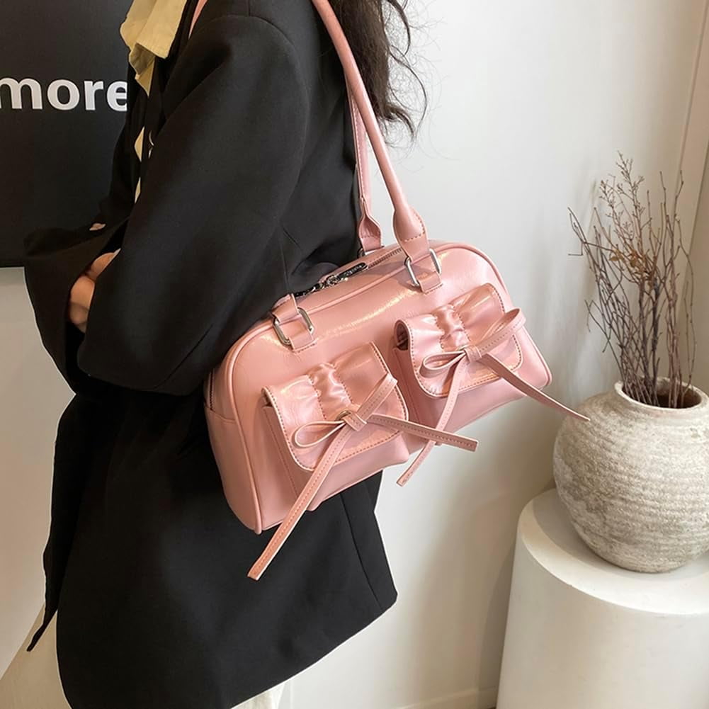CAILDANL Cute Bow Purse Aesthetic Japanese Shoulder Bag Faux Leather Tote Bag Y2k Red Handbag Purse