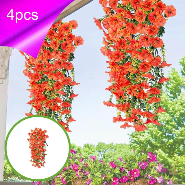 Sauces Artificiales de Ratán, Plantas Verdes | Decoración para Bodas | Naranja | 4 Unidades | Plástico | 76 Cm