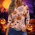 thumbnail image 2 of Garbnen Halloween Womens&nbsp;shirts Funny Ghost Pumpkin Full Moon Graphic Shirts for Women 3/4 Sleeve Crew Neck Holiday Dressy Women's Fall Clothes Yellow XL, 2 of 5