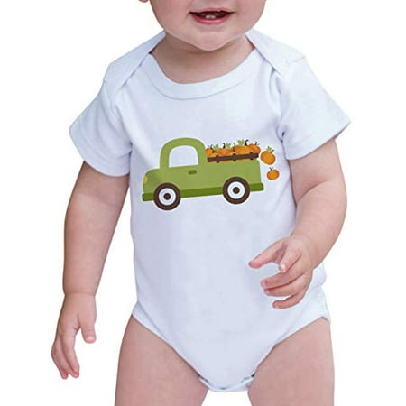 

7 ate 9 Apparel Baby s Pumpkin Truck Fall Onepiece Orange