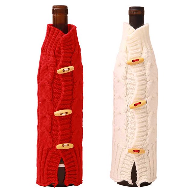 Navidad Navidad Botón de cuerno de punto Botella de vino Protector Manga Decoración Escritorio Viaje Picnic Estuche Bolsa Festival Regalo de vacaciones Advancent ZHF0202