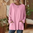 thumbnail image 6 of Posijego Womens Long Sleeve Shirts with Pockets Spring Casual Oversized T-Shirts Round Neck Solid Color Basic Tees, 6 of 8