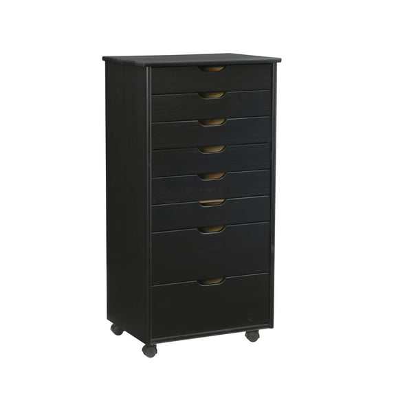 Contemporary Home Living 40” Black Rolling Storage Cabinet with 8 Drawer