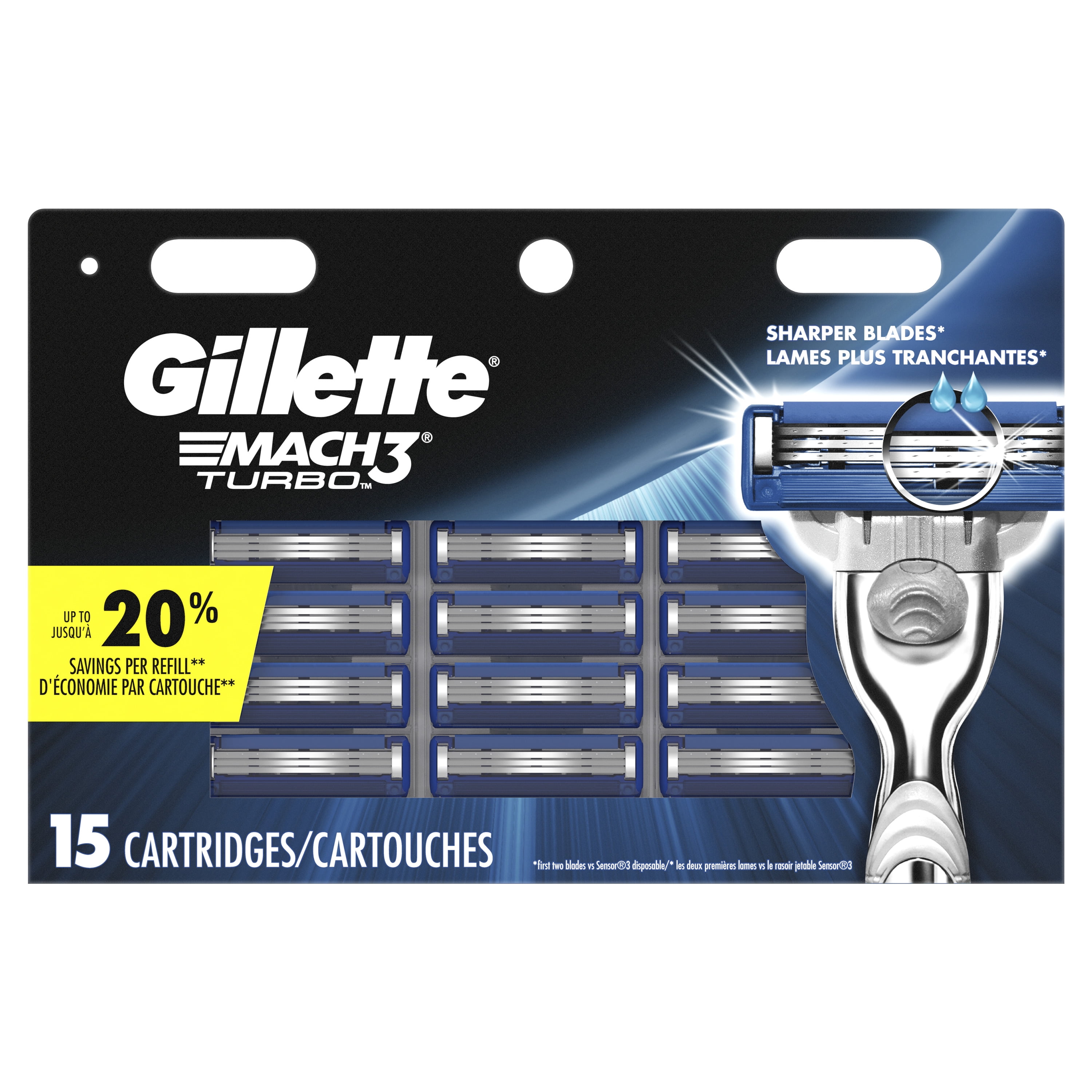 Gillette Mach3 Turbo Mens Razor Blade Refill Cartridges, 15 ct