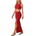 thumbnail image 4 of INSPIRE CHIC Women's Casual Skirt Set 2 Pieces Outfit Beach SleevelessTank Top Tie Front Split Skirt Sets, 4 of 4