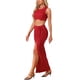 thumbnail image 4 of Conjunto de falda casual para mujer INSPIRE CHIC de 2 piezas, top sin mangas, falda con abertura y lazo, color rojo, 4 of 5