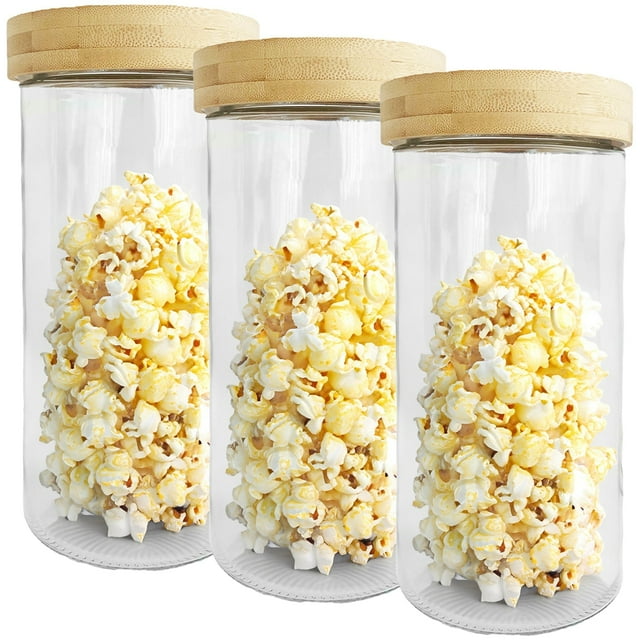 JS Gourmet - Set of 3 Glass Containers with Airtight Lid, 2100ml Capacity