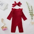 thumbnail image 3 of Esho Baby Girls Cotton Ruffled Romper + Headband Outfits Clothes Set Infants Long Sleeve Bodysuits, 0-18 Months, 3 of 8