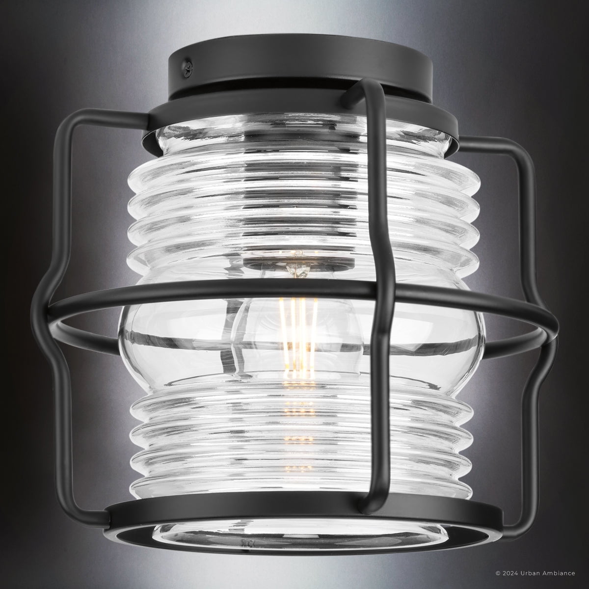 Luxury Coastal Ceiling Light, Small Size: 8.688''H x 9.75''W, with Utilitarian Style Elements, Matte Black Finish, UHP1470 from the Laramie Collection by Urban Ambiance