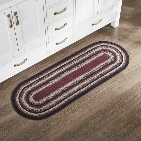 VHC Brands Jute Rug 17x48 w/Pad, Jute Area Rug, Accent Rug, Floor Decor, Braided, Connell Collection, Oval 17x48, Country Black