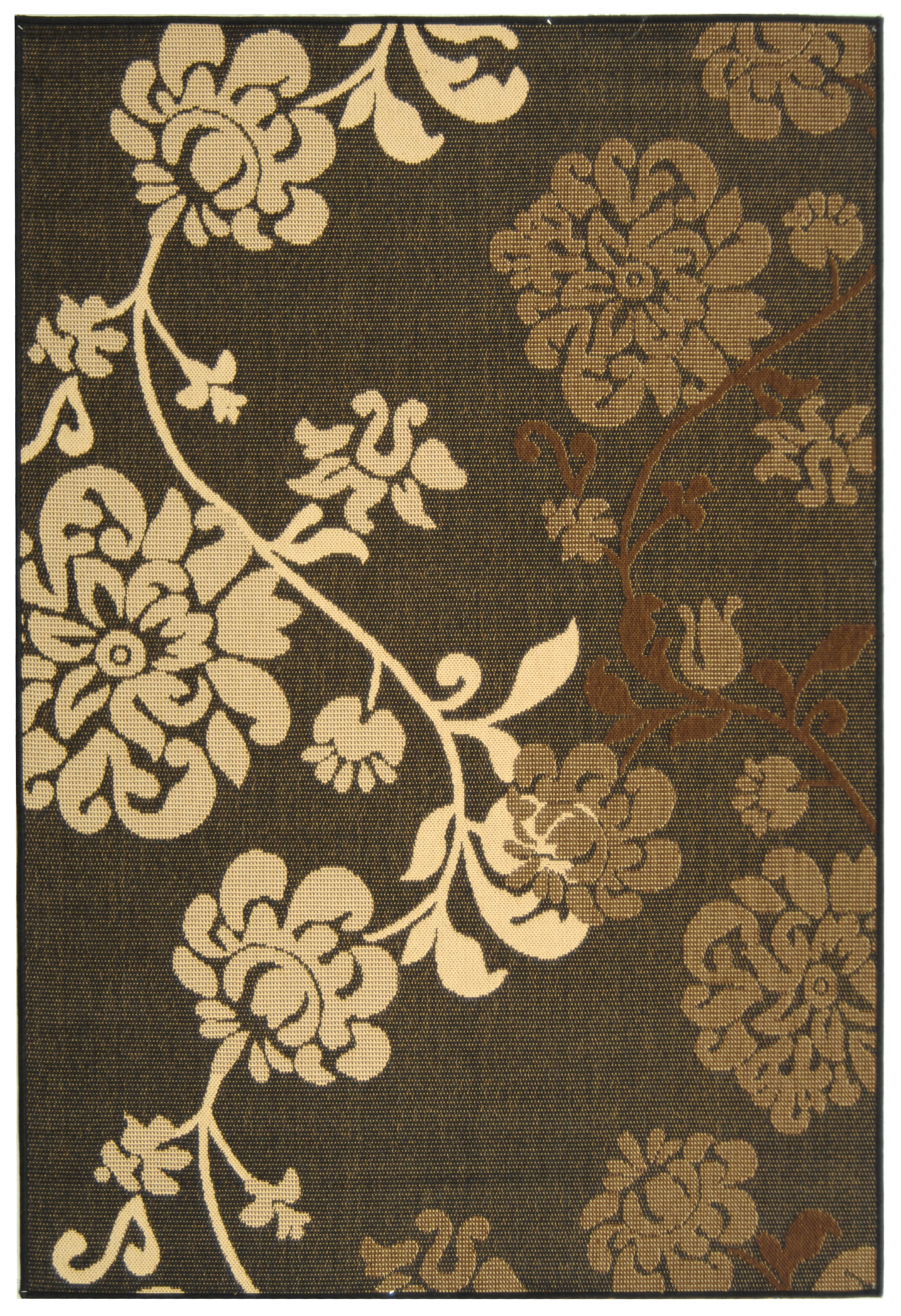 SAFAVIEH Courtyard Cindy Floral Indoor/Outdoor Area Rug, 5'3" x 7'7", Black Natural/Brown