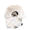 thumbnail image 4 of Camiseta de algodón de manga corta para mujer, cuello redondo, holgada, moderna, blanca, estampada, parte superior e inferior, 4 of 5