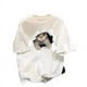 thumbnail image 4 of Camiseta de algodón de manga corta para mujer, cuello redondo, holgada, moderna, blanca, estampada, parte superior e inferior, 4 of 5