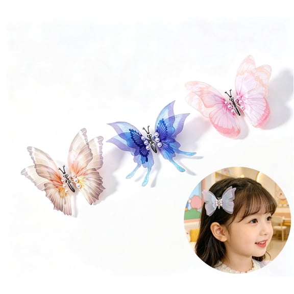 6Pcs Colorful Butterfly Hair Clips Mesh Yarn Pearls Butterfly Hair Bow Pin Barrettes Cute Decorative Wedding Spring Hair Accessories for Women Hairstyling Valentine's Day Christmas Birthday Party