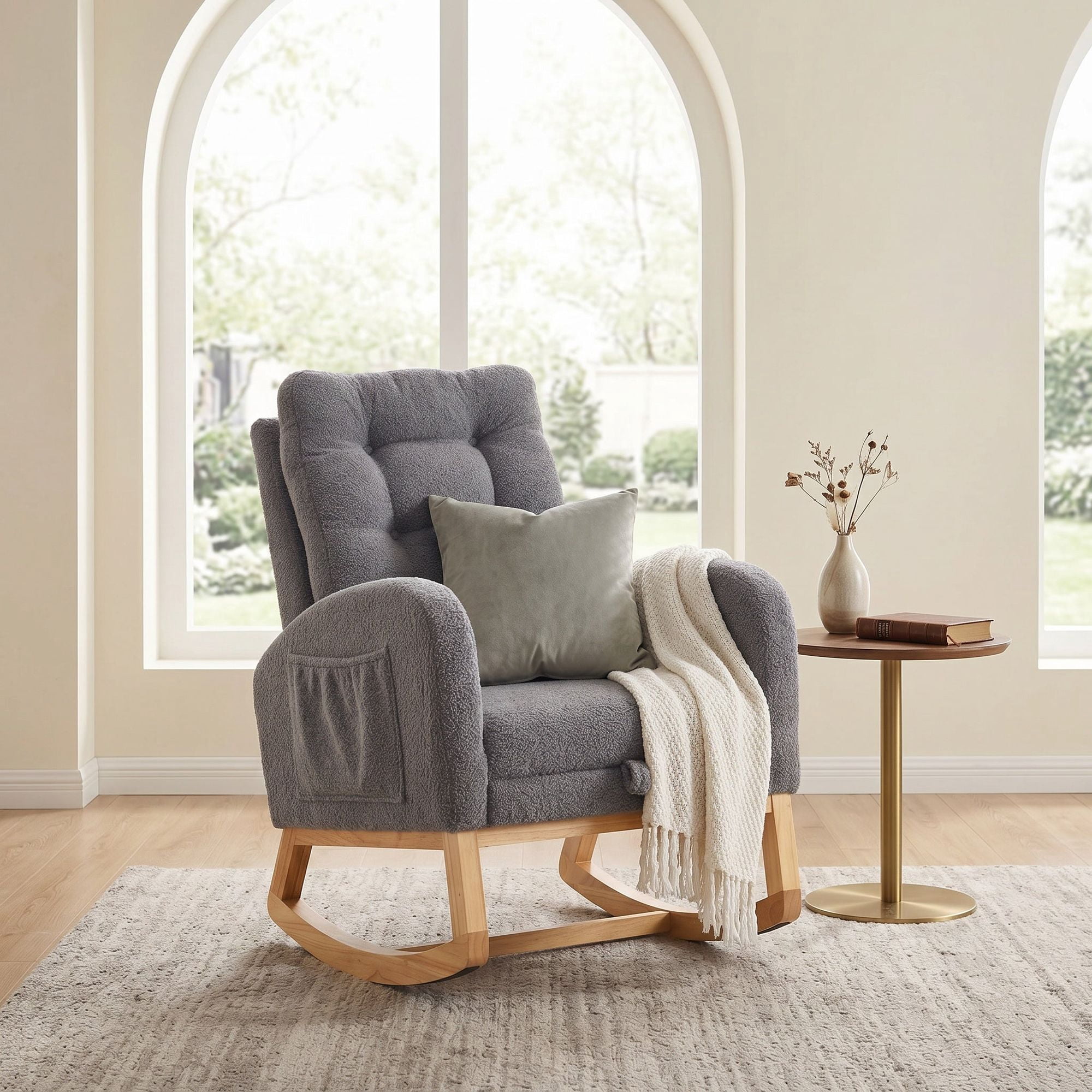 Sailvan Upholstered High Back Accent Rocking Chair with Footrest & Storage Pocket for Living Room