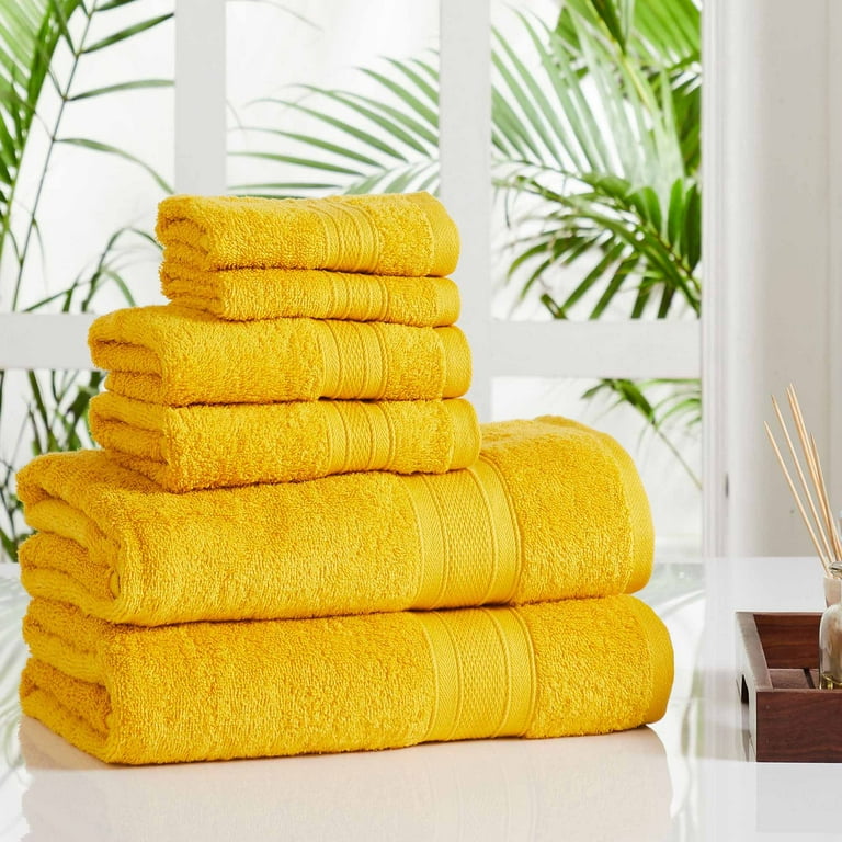 Trident Soft and Plush, 100% Cotton, 6 Piece Bath Towel Set, Mustard Yellow  