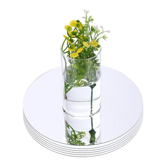 Uxcell 6 Pack 10 Inch Mirror Centerpieces for Tables, Round Mirrors for Centerpieces Self Adhesive Acrylic for Wedding, Silver
