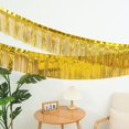 thumbnail image 3 of 6 Pack 10 Feet Metallic Foil Fringe Garland Tinsel Streamers, Boriyuan Wall Hanging Fringe Backdrop Banner for Parade Floats, Wedding, Birthday, Christmas, New Year Party Decorations (Gold), 3 of 5