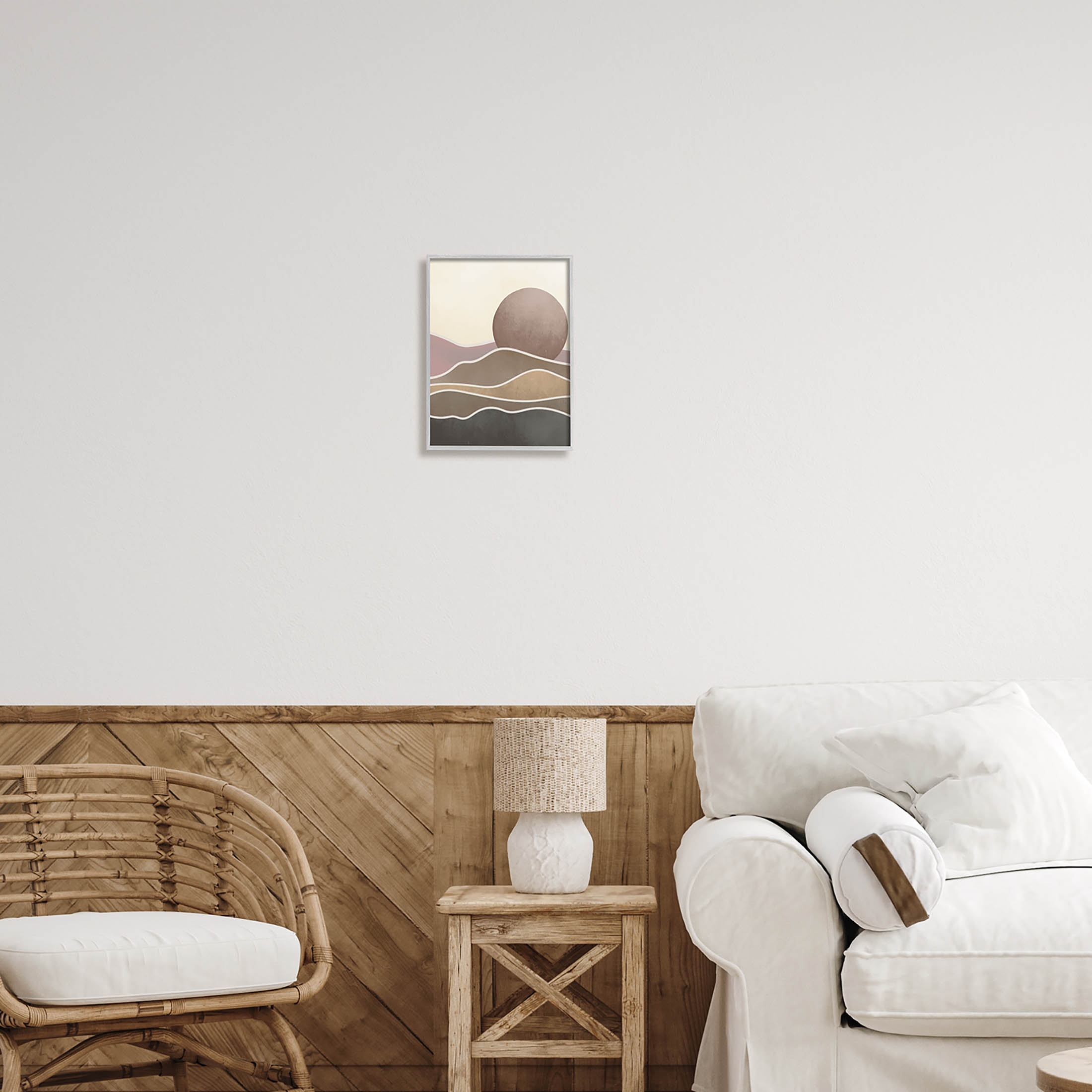 Boho Desert Sun Dunes Modern Landscape Graphic Art Gray Framed Art Print Wall Art