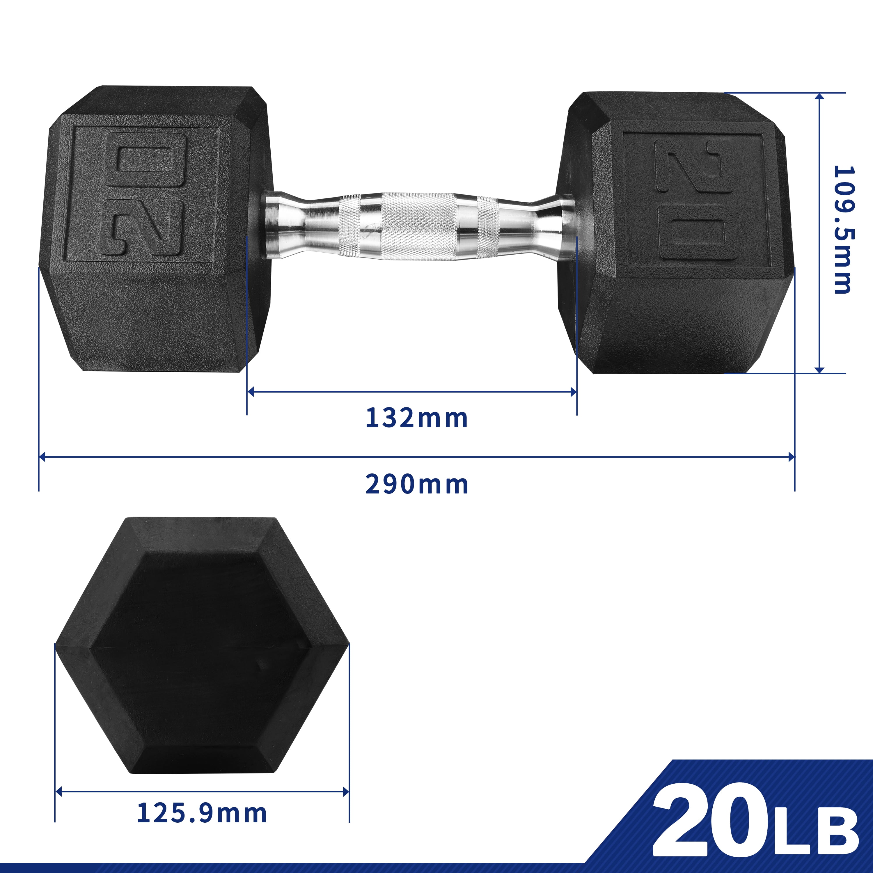 (2 pack) Athletic Works 20lb Hex Dumbbell, Single Weight, Black