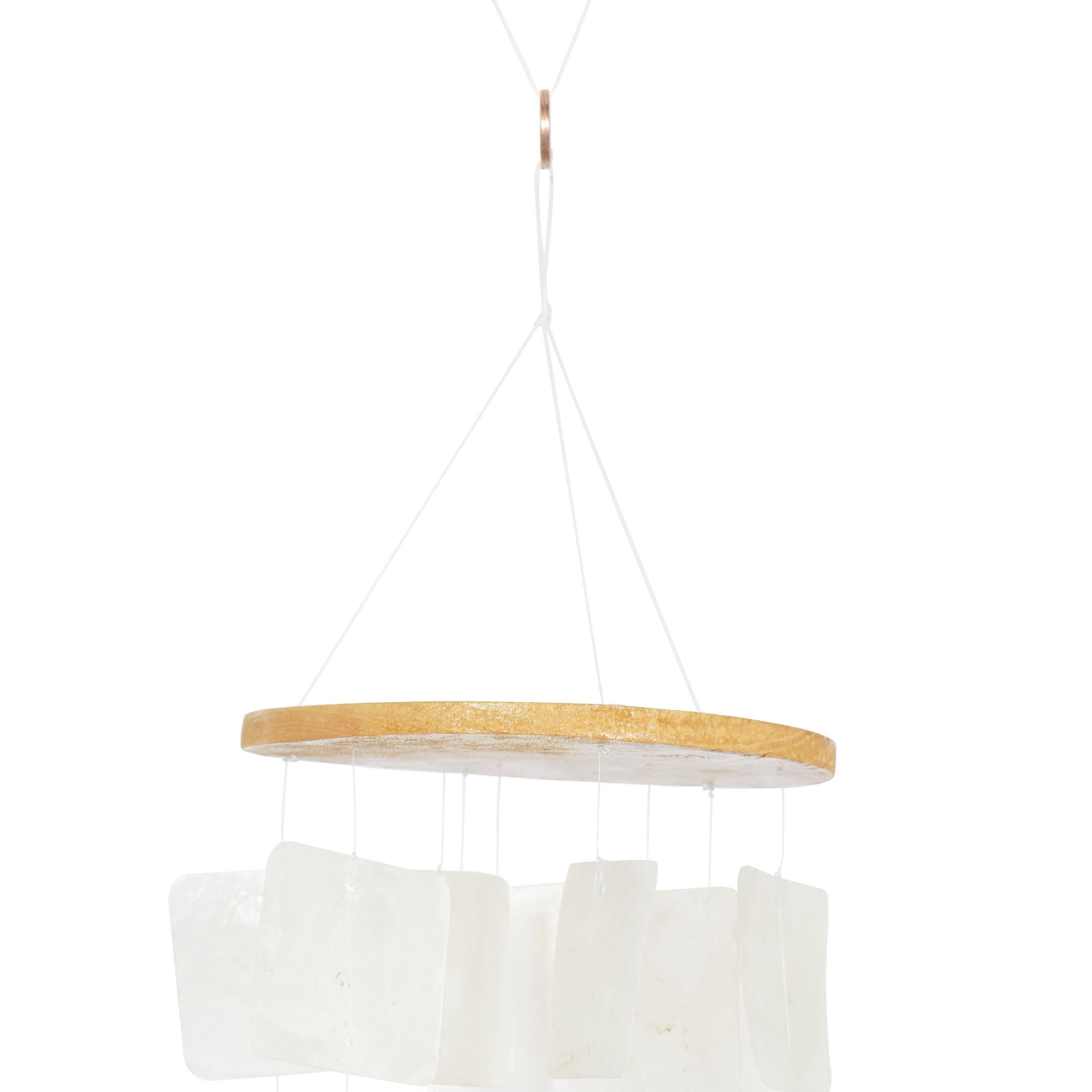 DecMode 20" White Capiz Shell Waterfall Geometric Windchime