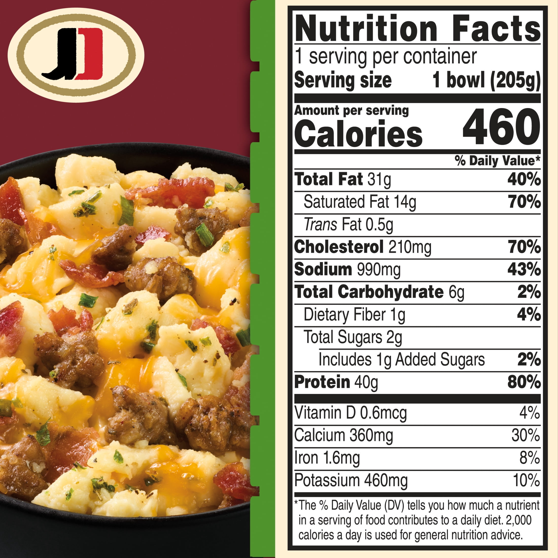 Jimmy Dean Frozen Protein Breakfast Bowl, Classic Sausage, Bacon, Cheese & Scrambled Egg, 7.25 oz