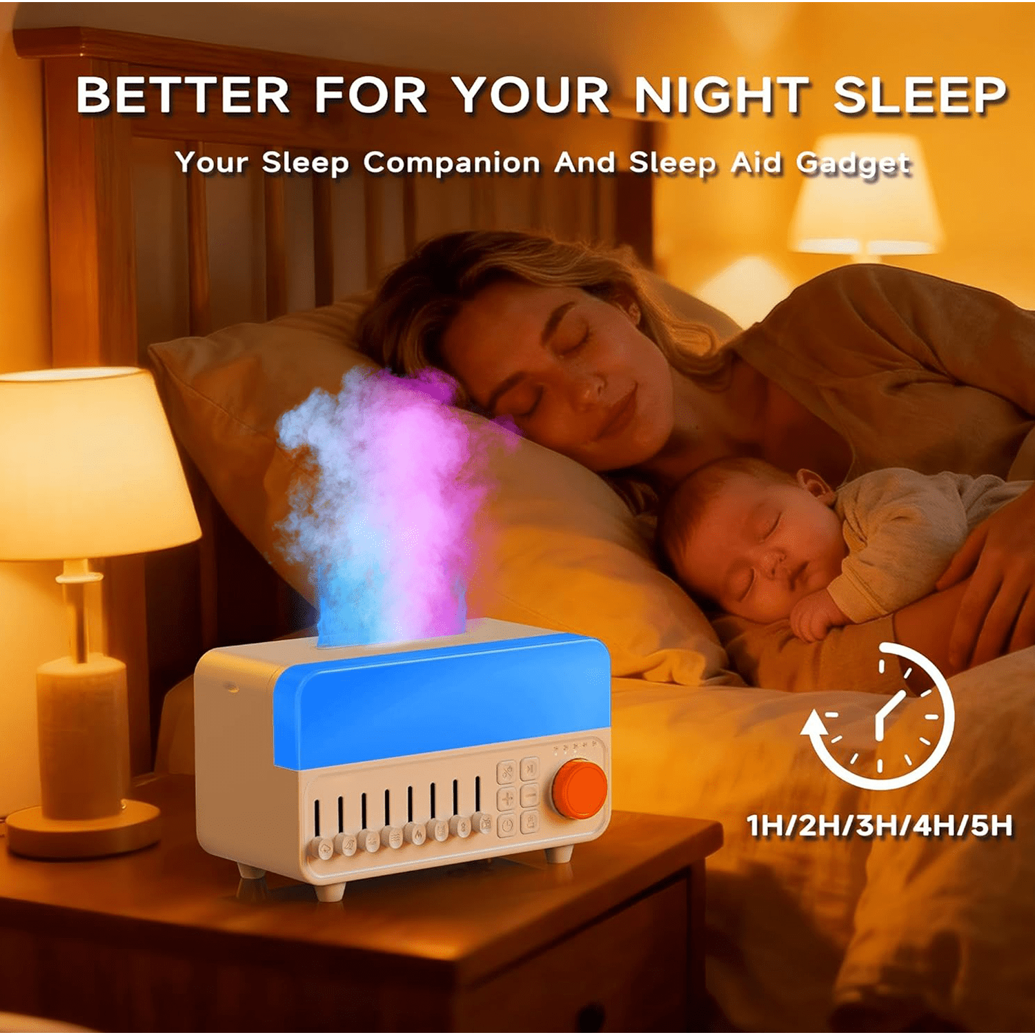 HEEYCEM 4-in-1 Aroma Essential Oil Diffuser with Bluetooth Speaker Function, Humidifier, 12 Colors Night Light with 8 Nature Sounds, White Noise & Timer for Bedroom, Baby, Adults, and Kids