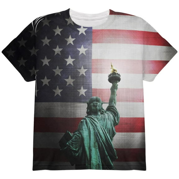 4th of July Let Lady Liberty Light the Way All Over Youth T Shirt Multi YXL