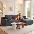 thumbnail image 5 of 96" L-Shape Modular Cloud Couch, 3-Seater Deep Seat Corduroy Sectional Sofa, Dark Gray, 5 of 8