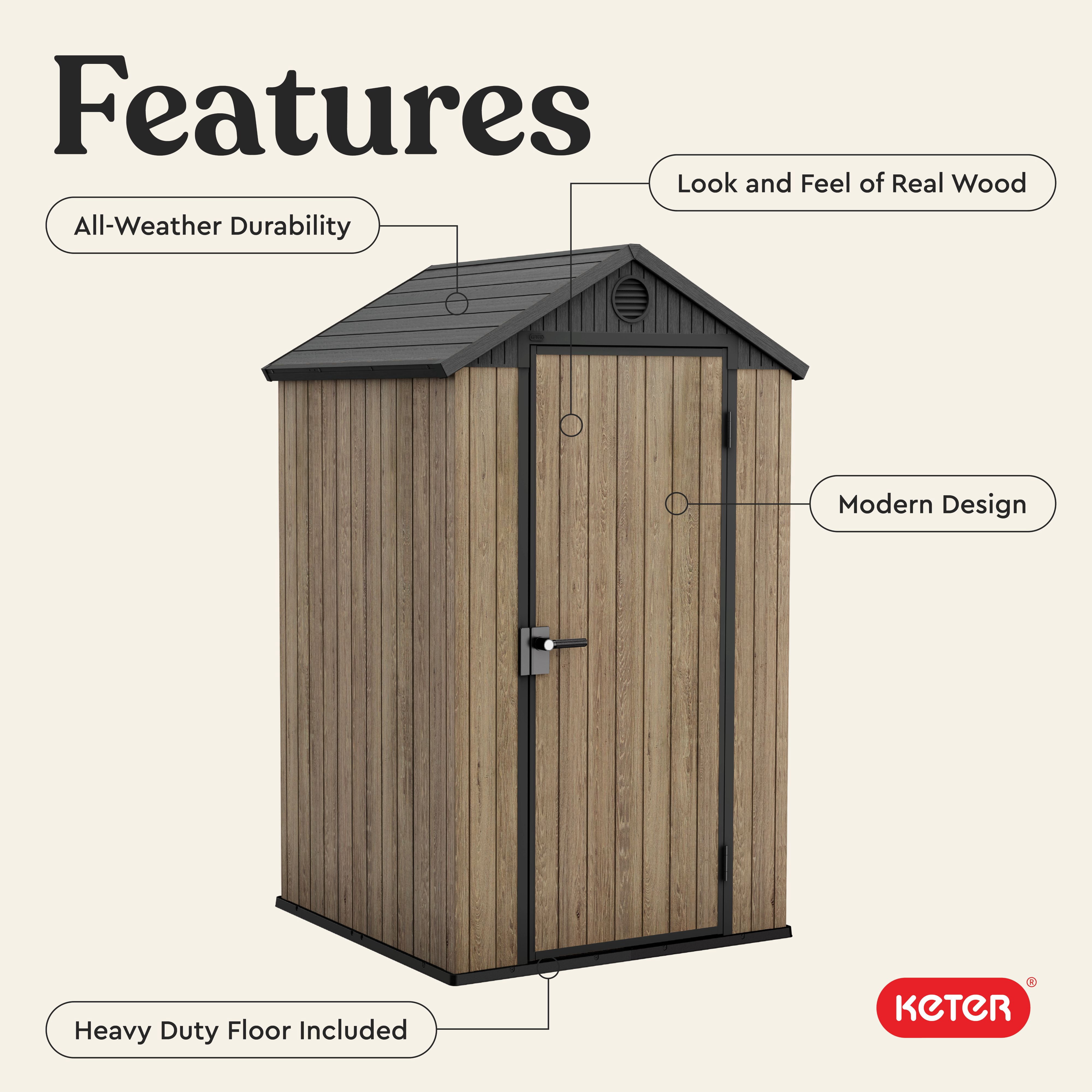 Keter Darwin 4x4 ft. Outdoor Storage Shed, Weatherproof Lockable
