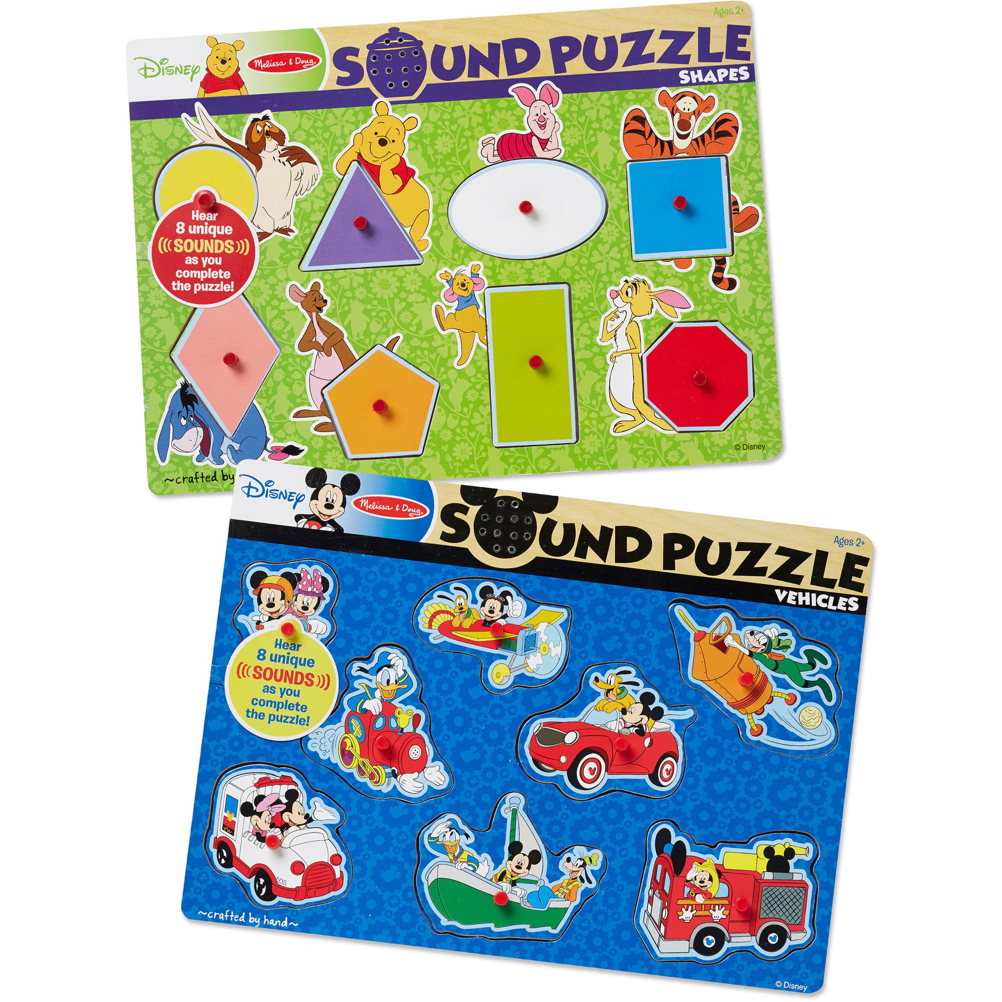 Melissa & Doug Disney Sound Puzzles Set Winnie the Pooh Shapes and Mickey Mouse Vehicles 