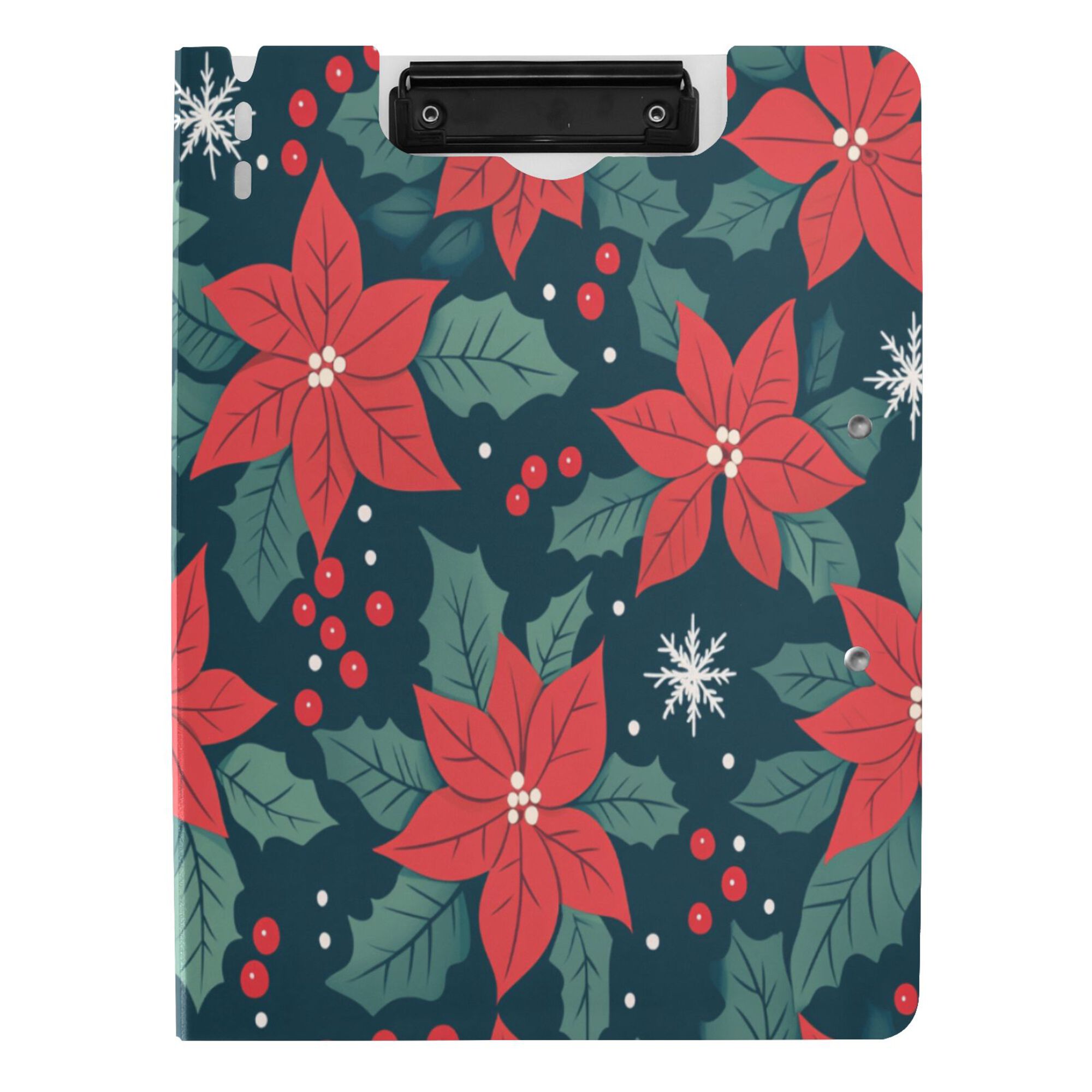 FORMRS A4 Clipboard Folder with Pen Holder Horizontal Foldable School Office Binder, Red Christmas Leaves