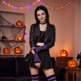 thumbnail image 4 of Dweltoz Women's Striped Over Knee High Socks Rainbow Thigh High Socks with Arm Warmer Fingerless Gloves Goth Y2K Style Set, 4 of 6