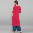 thumbnail image 6 of Janasya Indian Round Neck Roll-up Sleeve Printed Pink Cotton Kurta For Women, 6 of 7