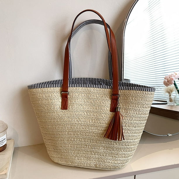 Bolsos de playa de verano Borlas informales Bolso de hombro para mujer Elegante para viajar (Beige) Sywqhk Para Estrenar