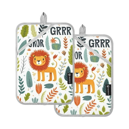 

Oven Mitts 2 Pcs Pot Holders Sets Heat Resistant Hot Pads for Kitchen Cooking Baking 7 x9.8 Lion Leaves Branches