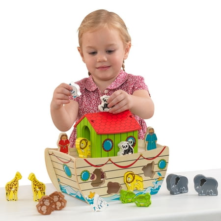 KidKraft Noah's Ark Shape Shorter with 17 Wooden Pieces, Toddler and Preschooler Toy Playset