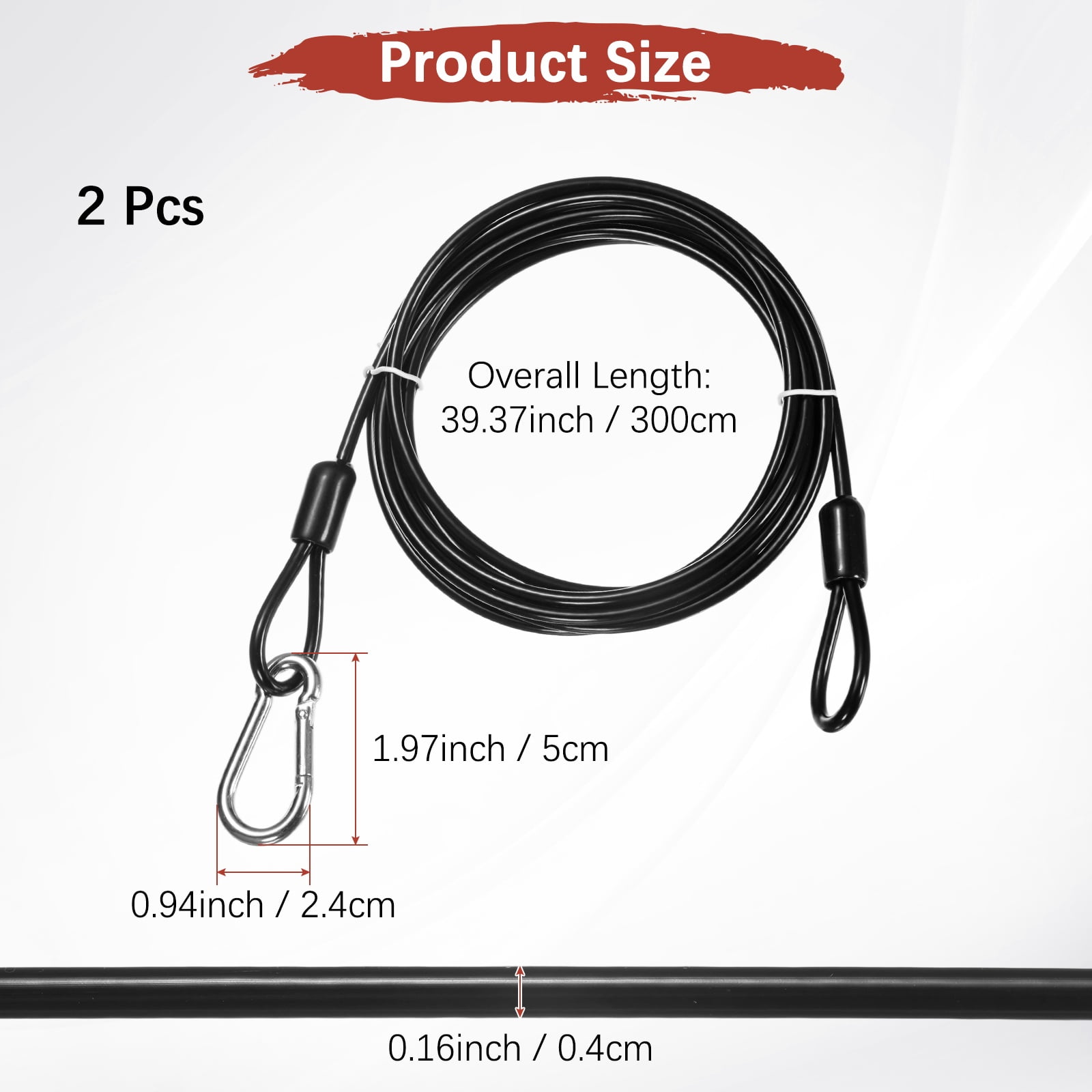 Security Cable with Hooks and Loops [2Pcs] - 9.84ft / 118.1 Inch Stainless Steel Luggage Lock Safety Cable Use For Bikes & Luggage - [Black]